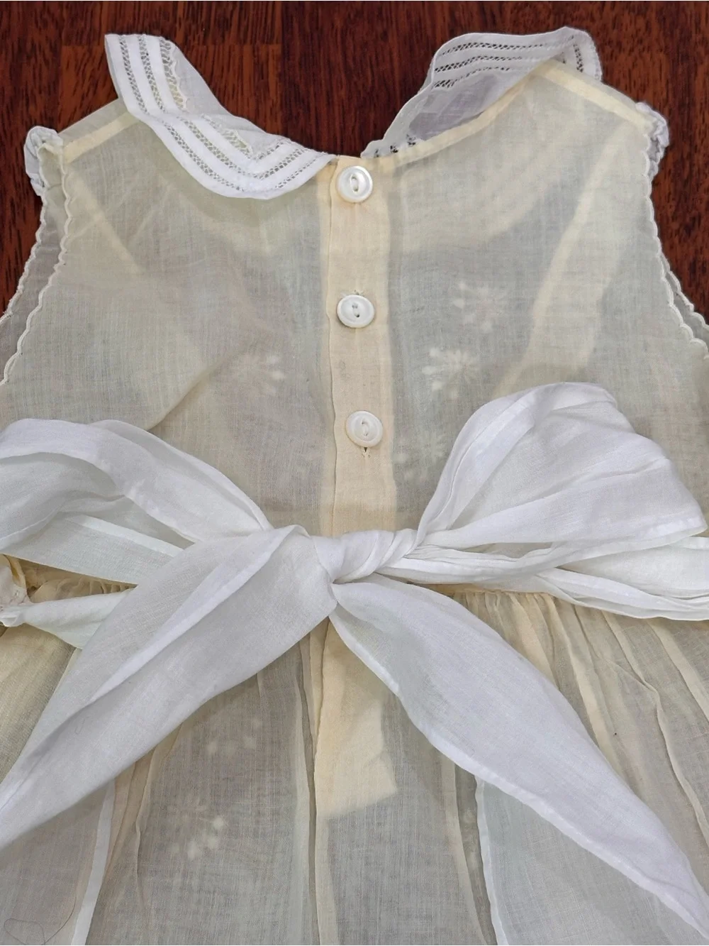 Vintage Handmade Embroidered White & Cream Baby Girl Dress Made in Philippines